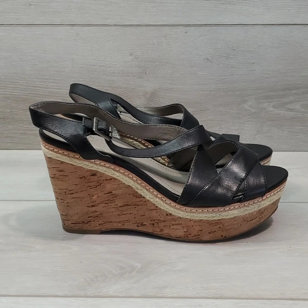 NEW Vince Camuto Women Rina Ankle Leather Cork Wedge Sandals shoes sz 8.5 B